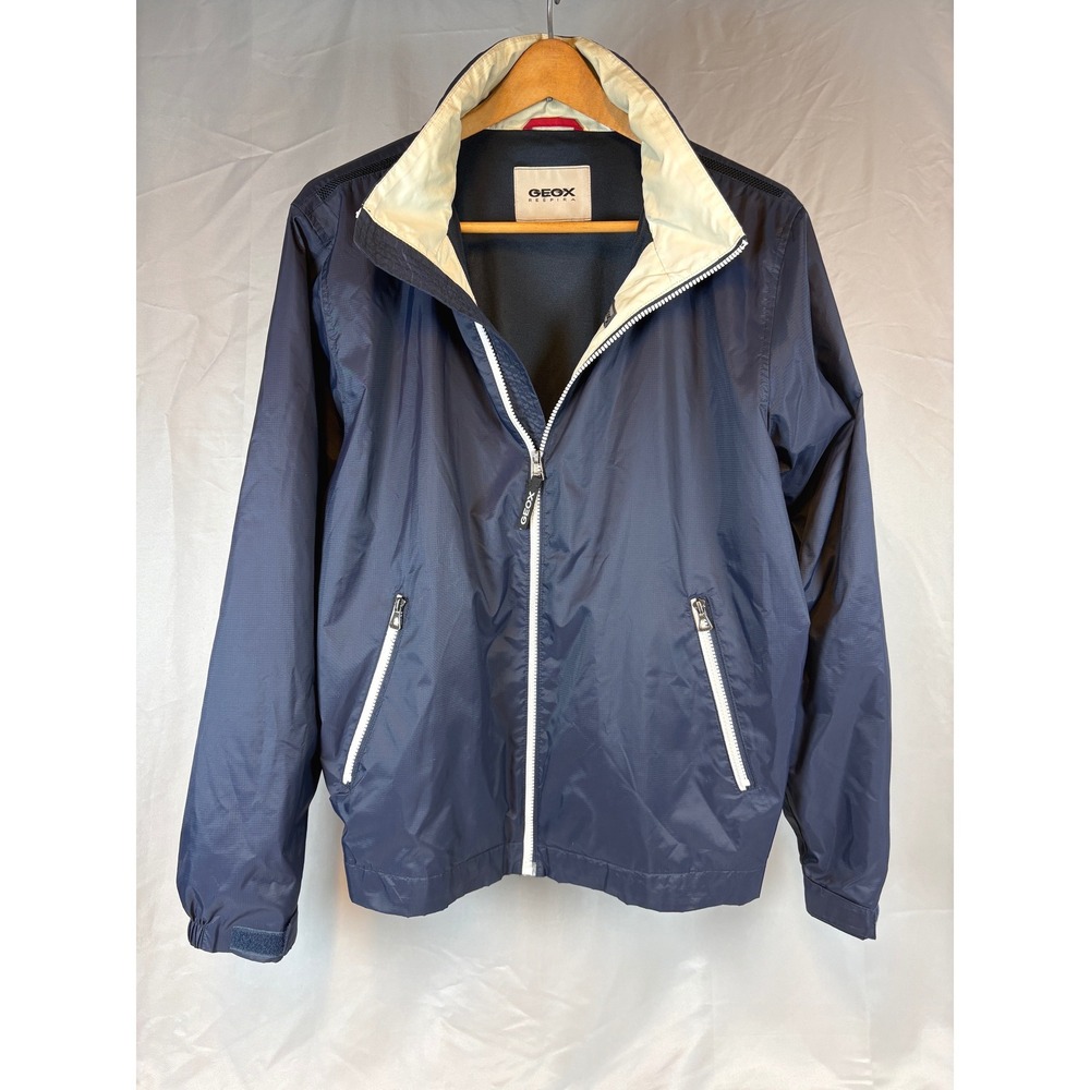 Geox Respira Mens Navy Blue Ripstop Windbreaker Bomber Jacket Breathable‎ Sz 40